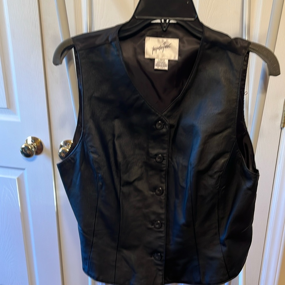 Jacqueline ferrar  Vintage Leather Vest Button Up V-Neck PTP 19” Size Large